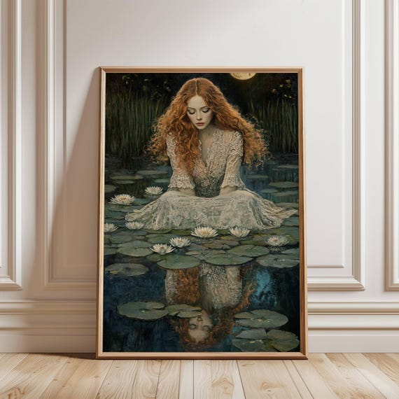 Poster Dark Academia “Riflessi di Ophelia” – Arte Vittoriana Gotica per Pareti Eteree