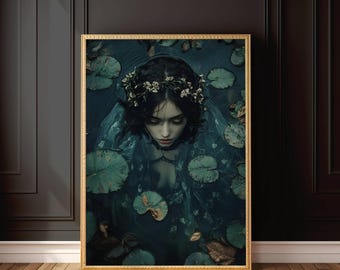 Ophelia Print / Dark Academia Print / Vintage Style Art / Gothic Poster / Dark Academia Art / Moody Print / cottagecore