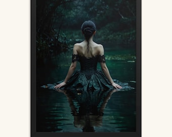 Victorian Lady in the Black Lake - Dark Academia Gothic Print Art - Victorian Wall Art, Wall Decor Aesthetic, Gothic Prints