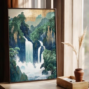 Hokusai Ukiyo-e Japanischer Wasserfall Wandkunst Landschaft Poster Druck Japanische Wohndekoration
