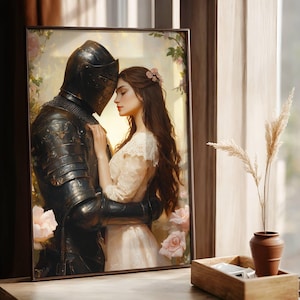 Stampa Romantica Cavaliere e Dama | Stile Fantasy Medievale e Rinascimentale | Arte da Parete Preraffaellita e Vintage