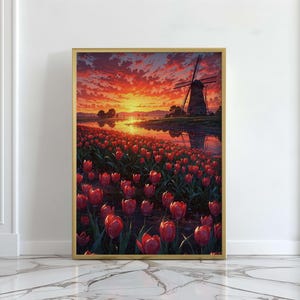 Dipinto Tulipani, arte murale dei Paesi Bassi, poster dell'Olanda, stampa di viaggio, arte dei tulipani, regalo di inaugurazione della casa