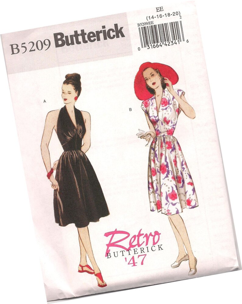 BUTTERICK PATTERN B5209, retro throwback of 1947 butterick, new and uncut, ladies' summer dresses, two styles, sizes 14, 16, 18, and 20 image 1
