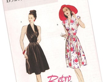 BUTTERICK PATTERN B5209, retro throwback of 1947 butterick, new and uncut, ladies' summer dresses, two styles, sizes 6, 8, 10, and 12