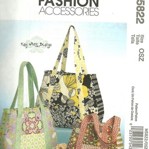 MCCALLS PATTERN M5822 fashion accessories, Kay White Design purses and totes, one size, new and uncut image 1