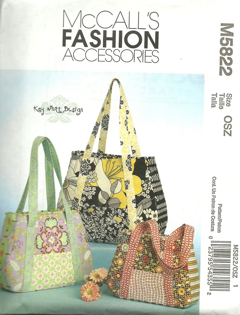 MCCALLS PATTERN M5822 fashion accessories, Kay White Design purses and totes, one size, new and uncut image 1