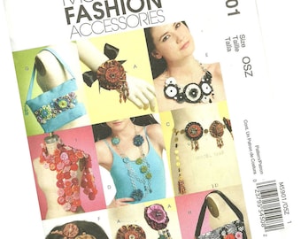 MCCALLS PATTERN M5901 fashion accessories, necklaces, hair accessories, scarves,  purses, handbags, one size fits all, new and uncut