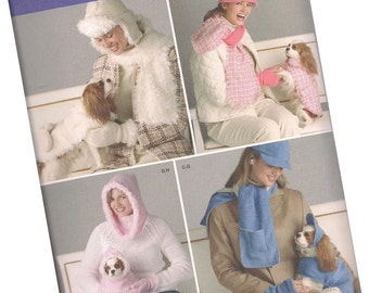 SIMPLICITY PATTERN 4316 ladies hats, mittons, dog and puppy matching coats, all sizes, new and uncut