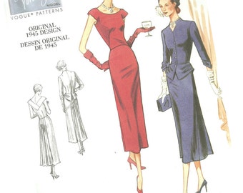 VOGUE SEWING PATTERN v1136, original 1945 design, ladie's classic dress and blazer, sizes 6, 8, 10, and 12, new and uncut