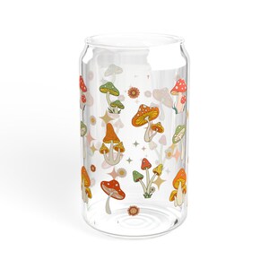 Mushroom Iced Coffee Glass, Mushroom glass, 70&#39;s inspired drink ware, Groovy cup, Mushroom Iced Coffee Cup, Gift for Coffee Lover