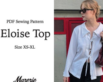 Eloise Top, PDF sewing pattern, tie front, women's top, easy sewing pattern + sewing instructions, XS-XL
