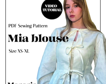 Mia blouse, PDF pattern, women blouse, easy pattern, video tutorial + sewing instructions, XS-XL