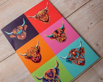 Highland Cow Pop Art Greetings Card: Scottish Gift Card