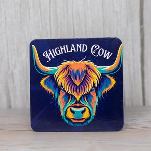 Highland Cow Pop Art Coaster: Scottish Gift