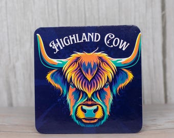 Highland Cow Pop Art Coaster: Scottish Gift