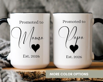 Personalized Mama And Papa Mug Set, Custom First Time Parents Gift, Pregnancy Reveal Coffee Cup, Baby Shower Present Gift for New Parents