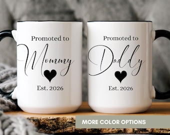 Personalized Mommy And Daddy Mug Set, Custom First Time Parents Gift, Pregnancy Reveal Coffee Cup, Baby Shower Present Gift for New Parents