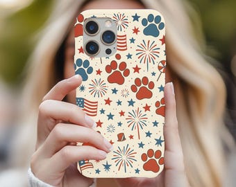 American Flag Paw Phone Case, Dog Lover Fourth of July Patriotic Cover, July 4th Design iPhone 15 14 13 12 Case, Samsung Galaxy S24 S23 S22