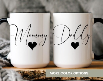 Mommy And Daddy Ceramic Mug Set 11oz, 15oz, First Time Parents Gift, Pregnancy Reveal Coffee Cups, Baby Shower Present, Gift for New Parents