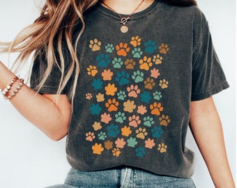 Colorful Dog Paw Print Shirt, Gift for Dog Owner, Dog Paw Tee, Dog Lover T-shirt, Dog Mom Shirt, Pet Lover Tee, Cat Lover Gift for Women