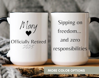 Tazza personalizzata per la pensione, divertente tazza da caffè per pensionati, regalo personalizzato per collega, regalo di pensionamento per amico
