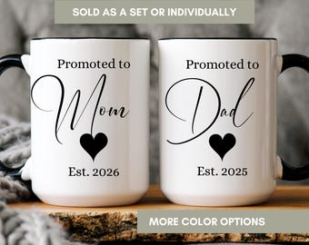 Personalized Mom And Dad Mug Set, Custom Est. First Time Parents Gift, Pregnancy Reveal Coffee Cup, Baby Shower Present Gift for New Parents