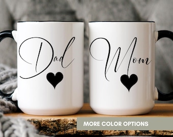 Mom And Dad Ceramic Mug Set 11oz 15oz, First Time Parents Gift, Pregnancy Reveal Coffee Cups, Cute Baby Shower Present, Gift for New Parents