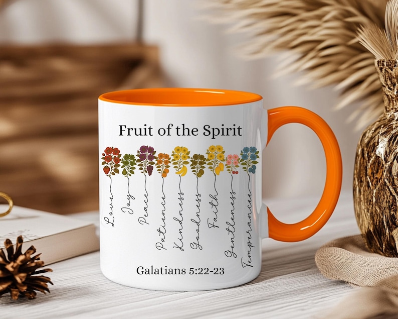 Fruit of the Spirit Christian Mug, Bible Verse Coffee Cup, Scripture ...