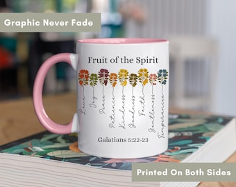 Tasse chrétienne Fruit de l'esprit, tasse à café verset biblique, tasse à thé biblique, cadeau affirmation pour amateur de la Bible, tasse cadeau chrétien Jésus