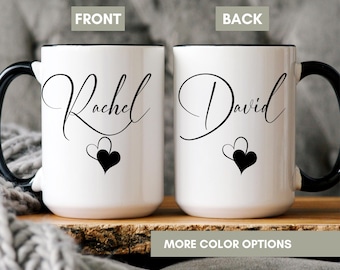 Personalisierte Herzen Paar Tassen Set, Benutzerdefinierte Namen Kaffeetassen, Geschenk für Sie und Ihn für Jahrestag Hochzeit Valentinstag, Geschenk für Kaffeeliebhaber