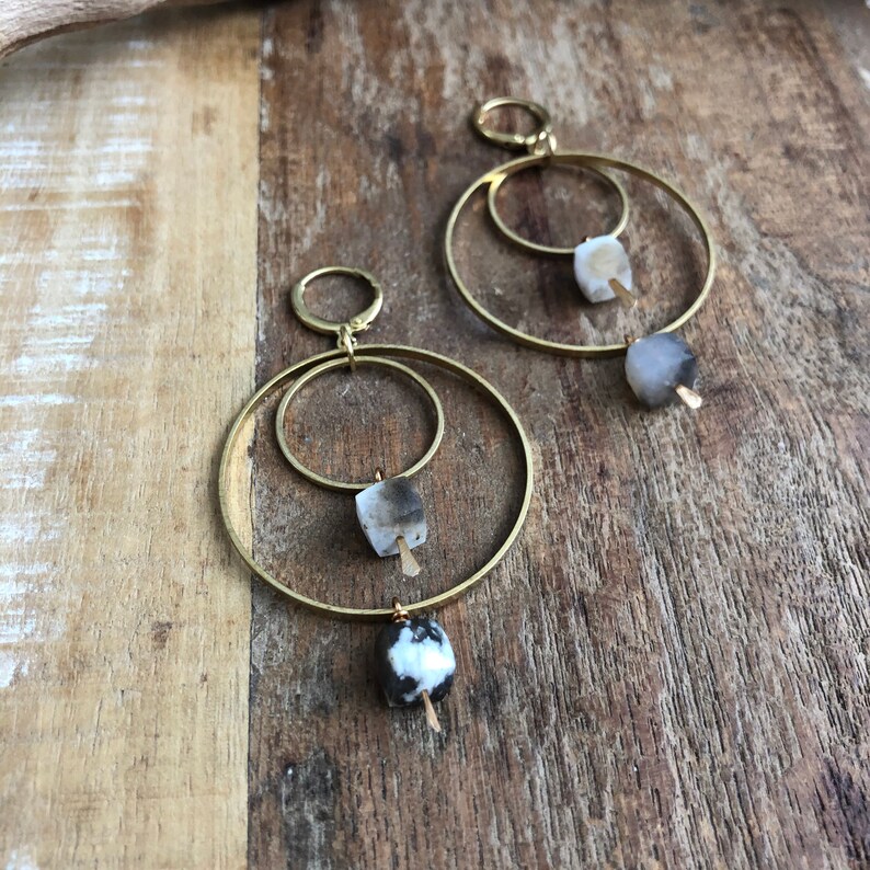 Brass hoops with dendritic opal