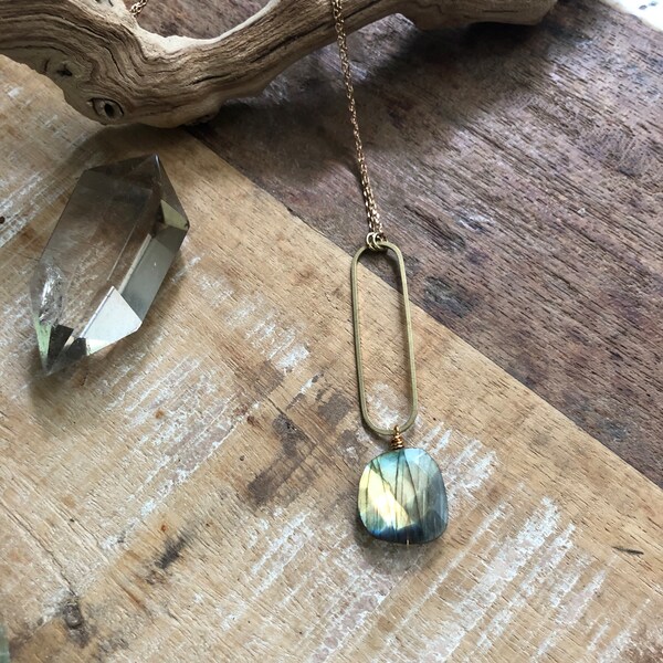 Labradorite and brass layering necklace