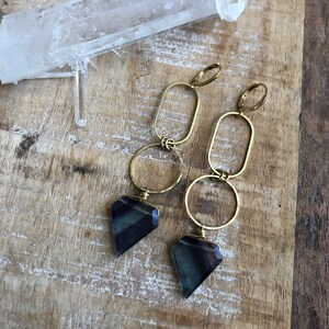 Fluorite and brass statement earrings