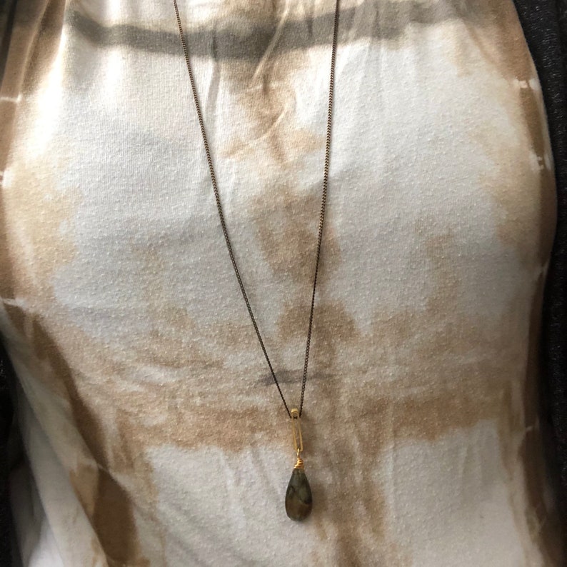 Flashy labradorite and brass layering necklace