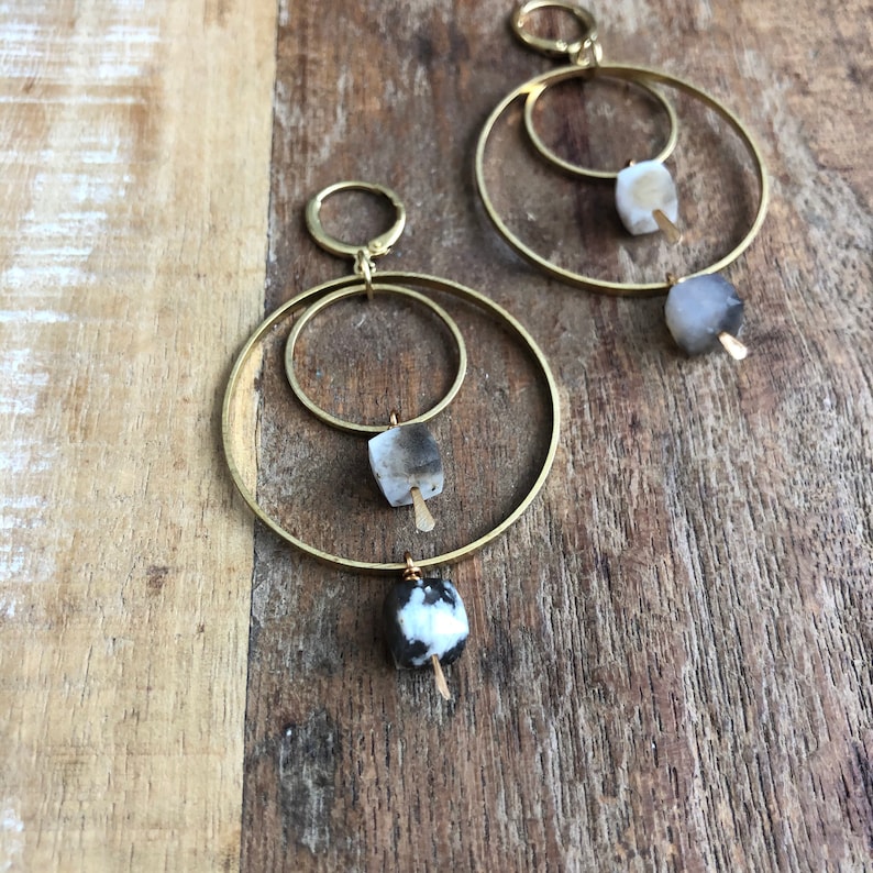 Brass hoops with dendritic opal