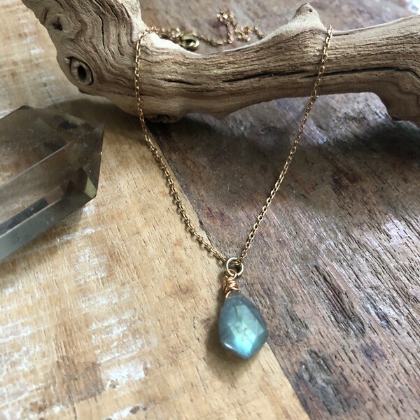 Labradorite and brass layering necklace