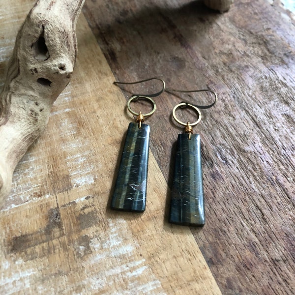 Tiger eye and brass earrings