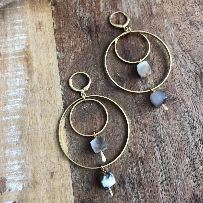 Brass hoops with dendritic opal