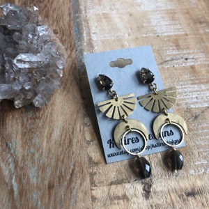 Hammered brass earrings with Smokey quartz