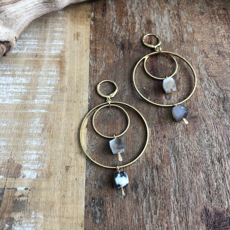 Brass hoops with dendritic opal