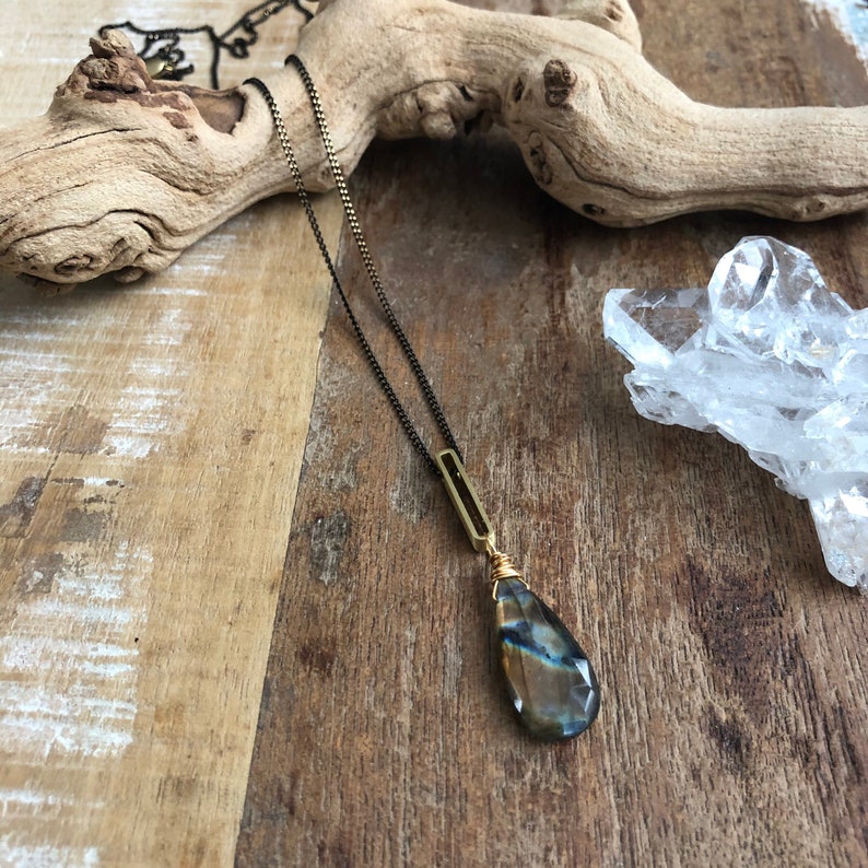 Flashy labradorite and brass layering necklace