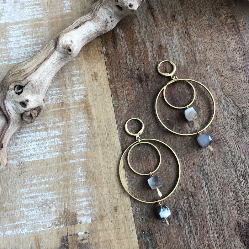 Brass hoops with dendritic opal