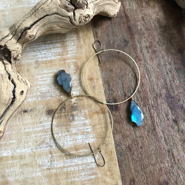 brass hoops with labradorite