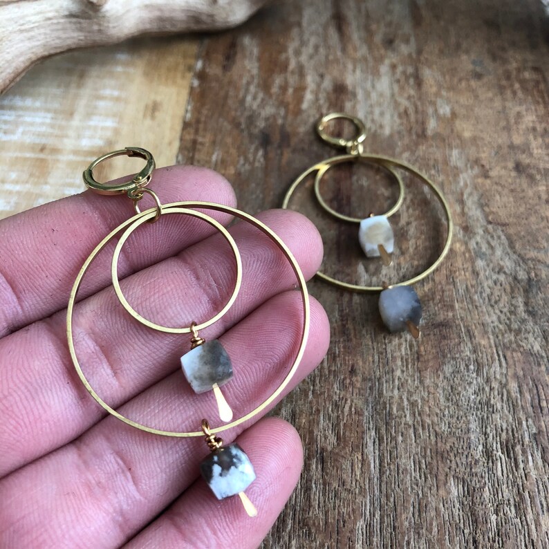 Brass hoops with dendritic opal