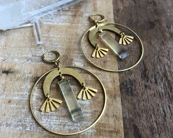 Hammered brass and yellow fluorite earrings