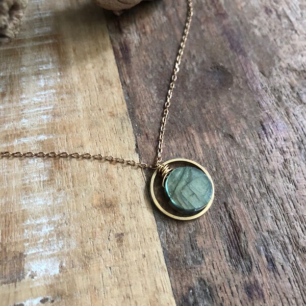 Labradorite and brass layering necklace