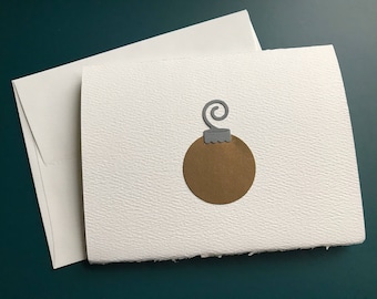 Die-cut Christmas Ornament Card, Merry Christmas Ornament Card, Blank Note Card, Blank Holiday Card, Holiday Greeting, Antique Gold and Gray