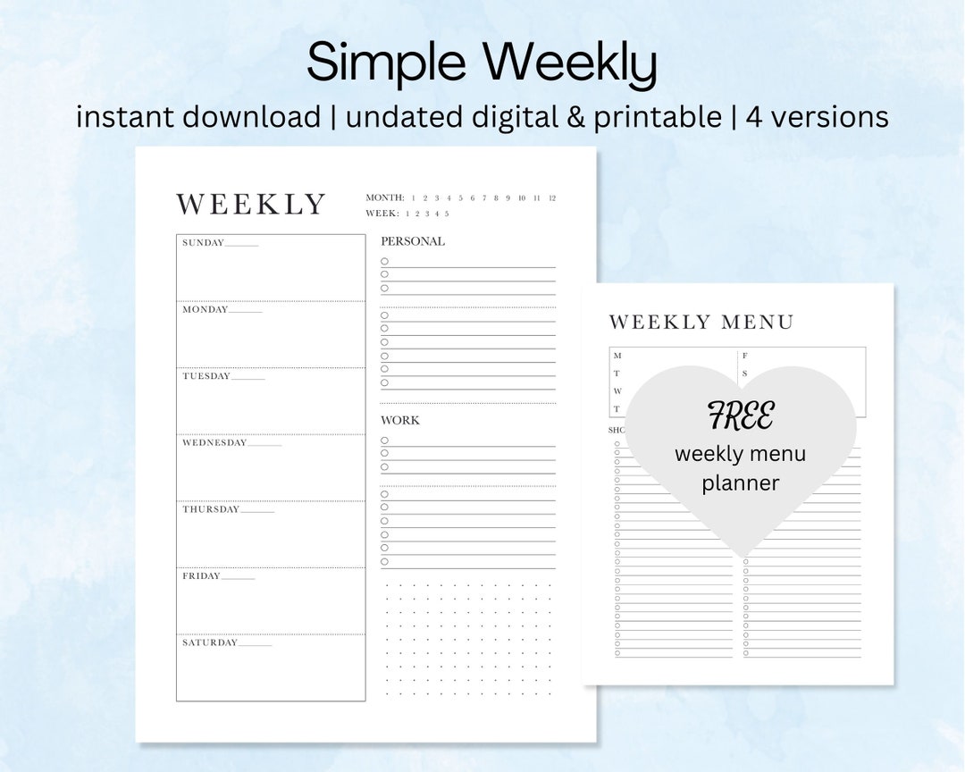 Planificador Semanal Imprimible Calendario Semanal Digital - Etsy España