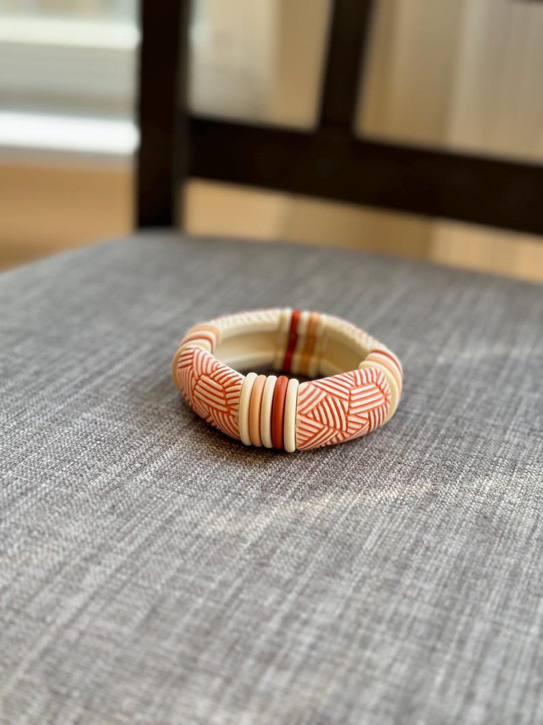 Avon Sirocco Rope Molded Plastic Stretch Bracelet Burnt Orange Beige ...