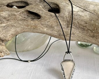White seaglass pendant necklace
